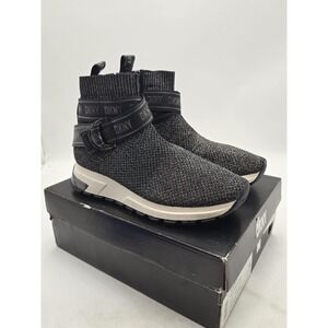 DKNY Miley Slip On Shoes Womens Size 8 Gray Knit Strap Mid Top Sneaker K3210572